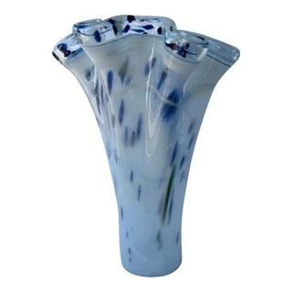 Vintage Genuine Italian Art Deco Blue White Tammaro Italy Glass Vase For Sale