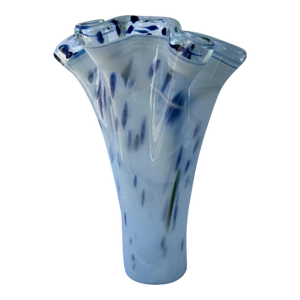 Vintage Genuine Italian Art Deco Blue White Tammaro Italy Glass Vase