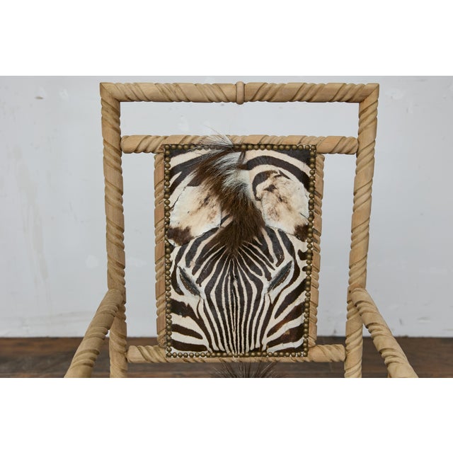 Late Victorian Oak Barley Twist Armchair with Zebra Hide, Ball and Claw Feet For Sale - Image 9 of 12