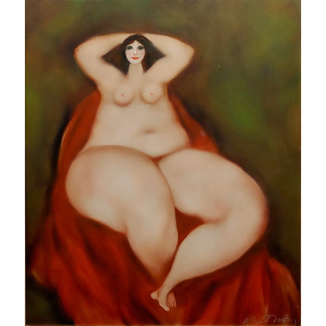 Expressionism Harry Guttman -Nude Female on a Red Velvet -Oil Painting For Sale - Image 3 of 10