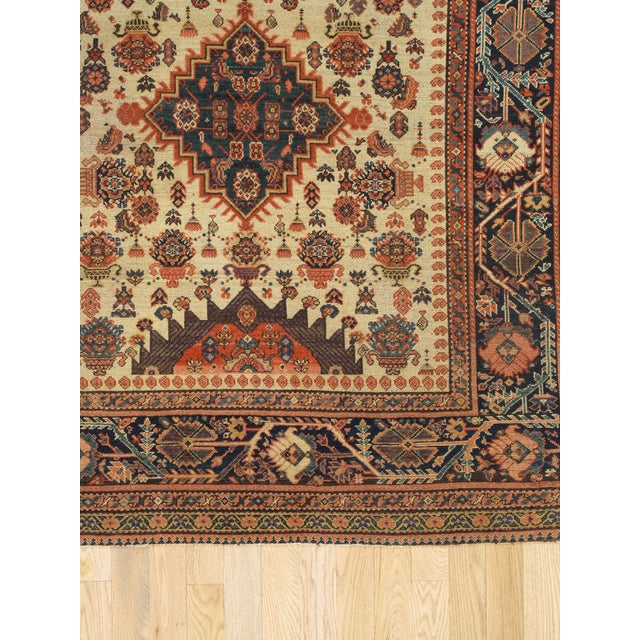 Persian Antique Persian Malayer Carpet, Geometric Design, Ivory, Green, Navy Circa 1890 For Sale - Image 3 of 18
