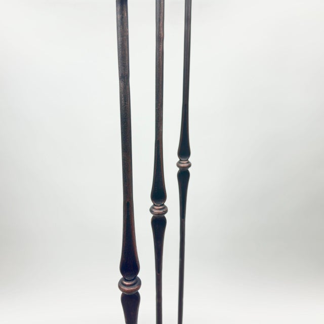 Hand Forged Iron Candelabra Set of 3 (100-120cm) Antique Copper Finish Classic Spindle Node Floor Set For Sale - Image 4 of 7