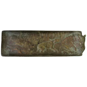 Bronze Vanity or Desk Tray With Animal Hunting Scene