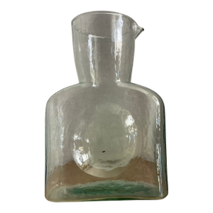 Handblown Blenko Water Pitcher Green Tinged Glass Spout Indent Side