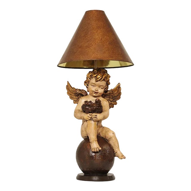 1970s Italian Renaissance Style Cherub Table Lamp For Sale