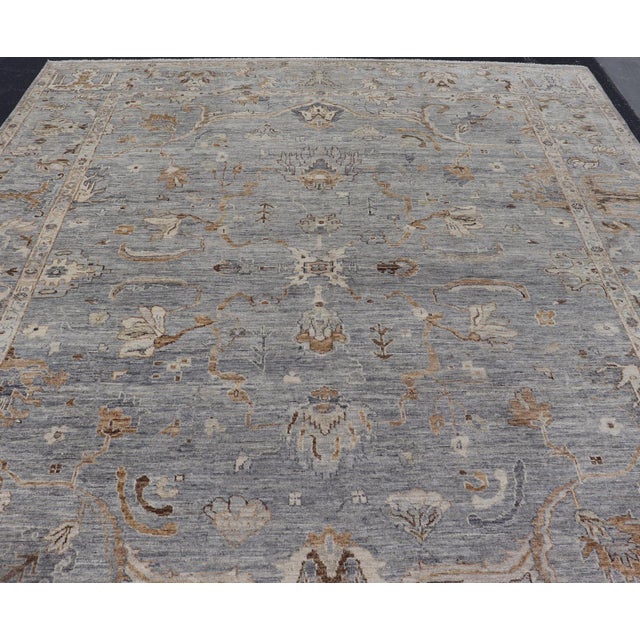 Large Turkish Angora Oushak Rug by Keivan Woven Arts in Light Blue 12'2 X 14'8 For Sale - Image 9 of 17