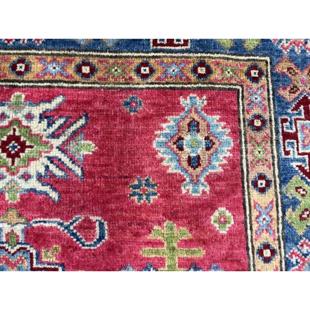 Red and Navy Kazak Wool Tribal Area Rug, 3'5" X 4'8" For Sale - Image 4 of 16