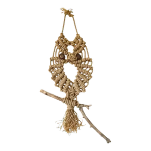 Mid Century 1960s Macramé Owl Wall Hanging Textile Art