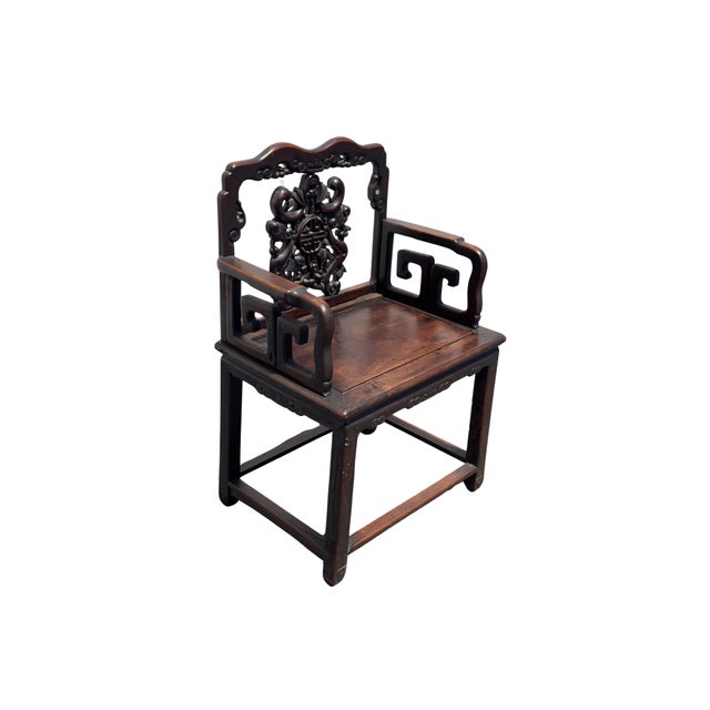 Chinese Antique Chinese Carved Hardwood Armchair With Shou Longevity Splat For Sale - Image 3 of 8
