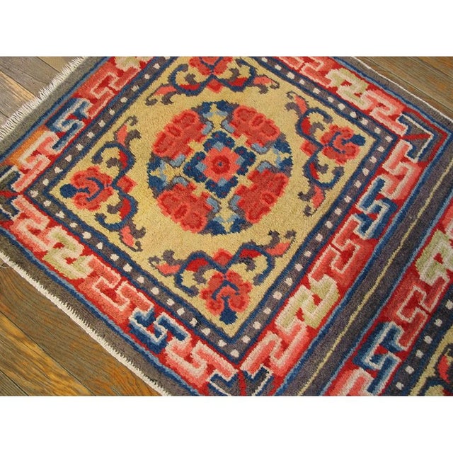 Chinese 1900s Antique Chinese Traditional Classic Greek Key Mongolian Wool Yellow Rug For Sale - Image 3 of 6