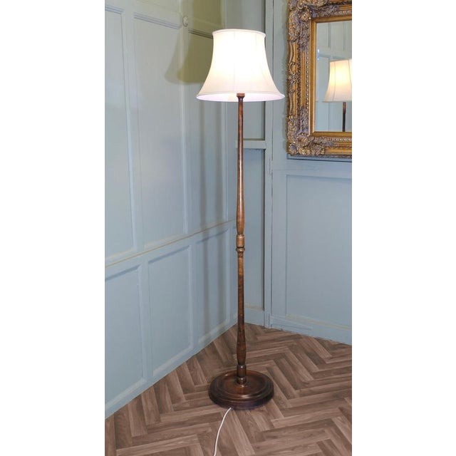 Beech Floor Lamp with Linen Shade, 1930 For Sale - Image 4 of 7