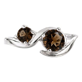 Natural Smoky Quartz Bypass Ring | 925 Sterling Silver Two Stone Ring | Minimalist Promise Ring Us 7 (All Sizes Available) For Sale