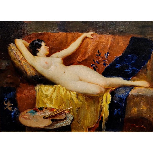 Joseph Tomanek- Nude Model in the Artist Studio-1920/30s Oil Painting For Sale In Los Angeles - Image 6 of 12