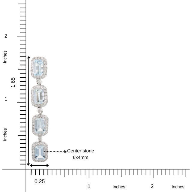 Aqua Octagon Cut Aquamarine & Halo Diamond Dangle Earrings - a Pair For Sale - Image 8 of 11