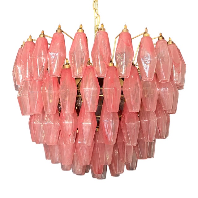 Pink Alabaster Murano Glass Poliedri Chandelier, 1990s For Sale