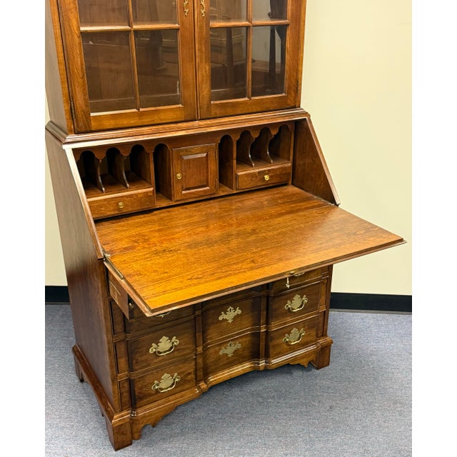 1980s Vintage Pennsylvania House Solid Cherry Block Front Secretary Desk For Sale - Image 5 of 12