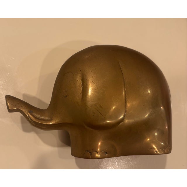 Mid-Century Modern Vintage Brass Elephant Bank Made in Korea Trunk Up W/Brass Stopper 1960’s For Sale - Image 3 of 6