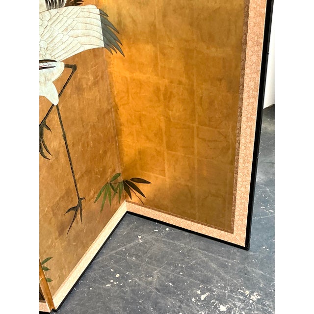Vintage Asian Gold Leaf Crane Folding Screen For Sale In West Palm - Image 6 of 12