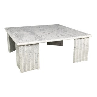 Italian Modern Rectangular Coffe Table in White Marble by Carlo Scarpa, 1980s, 1970s For Sale