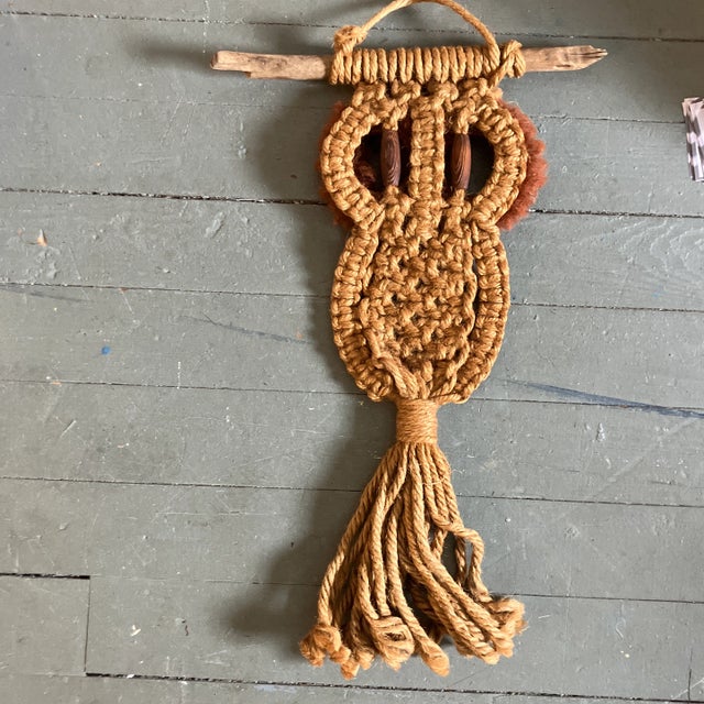 1970s 1970’s Vintage Macrame Owl Hanging For Sale - Image 5 of 5