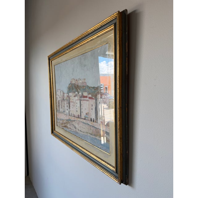 1960s 1968 Franco Scuderi Italian Mediterranean Coastal Cityscape Landscape Oil on Plywood Painting, Signed & Framed For Sale - Image 5 of 16