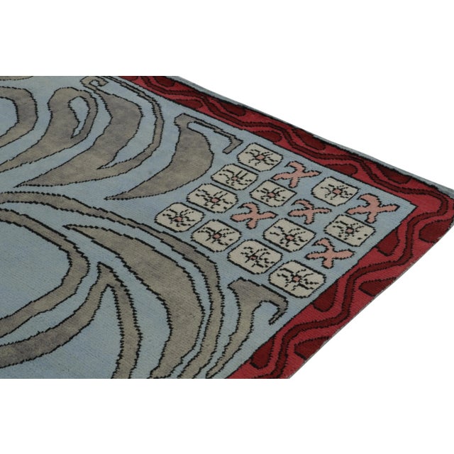 Rug & Kilim Rug & Kilim’s French Art Deco Style Rug in Blue, Red and Gray Geometric Patterns For Sale - Image 4 of 6