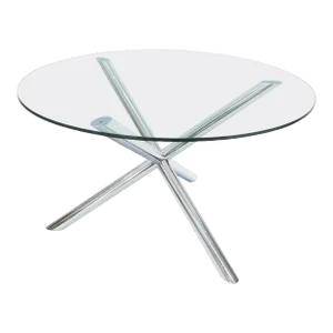 Jack Shape Large Polished Chrome Round Glass Top Dining Table