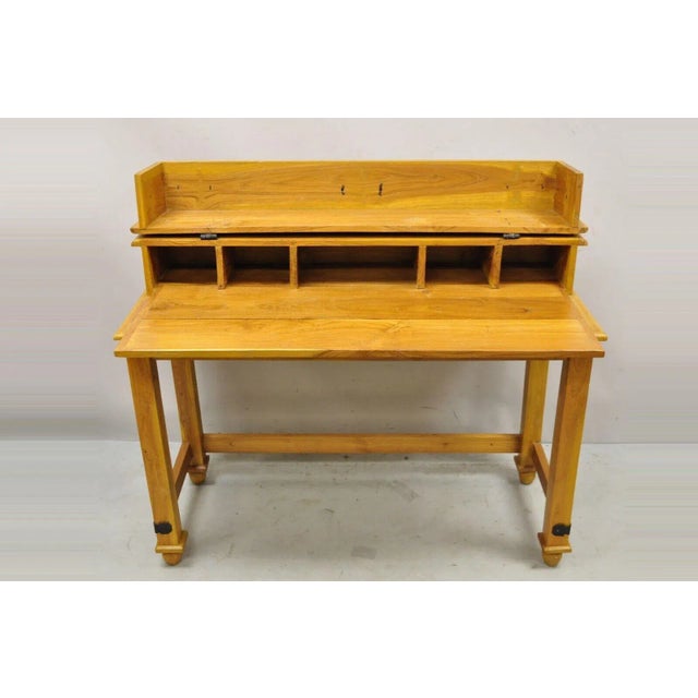 Campaign Campaign Style Teak Wood Flip Top Writing Desk With Side Chair - 2pc Set For Sale - Image 3 of 13