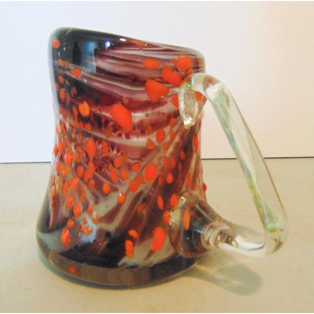Mid century modern art glass beer mug, end of the day style multicolored glass Freeform design