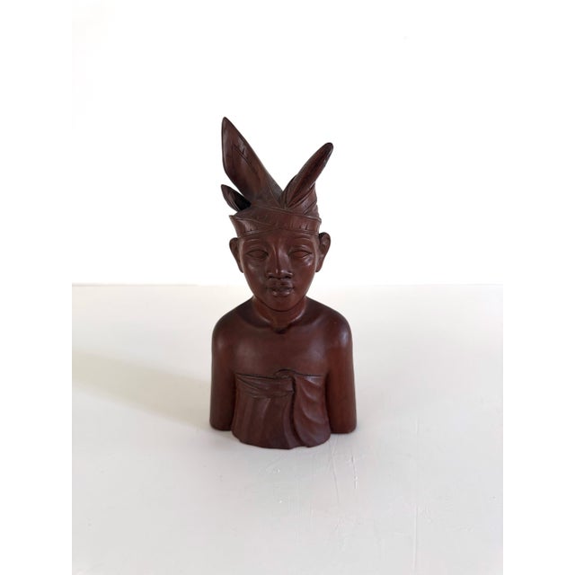 Tribal Mid Century Carved Wood Balinese Bust For Sale - Image 3 of 13