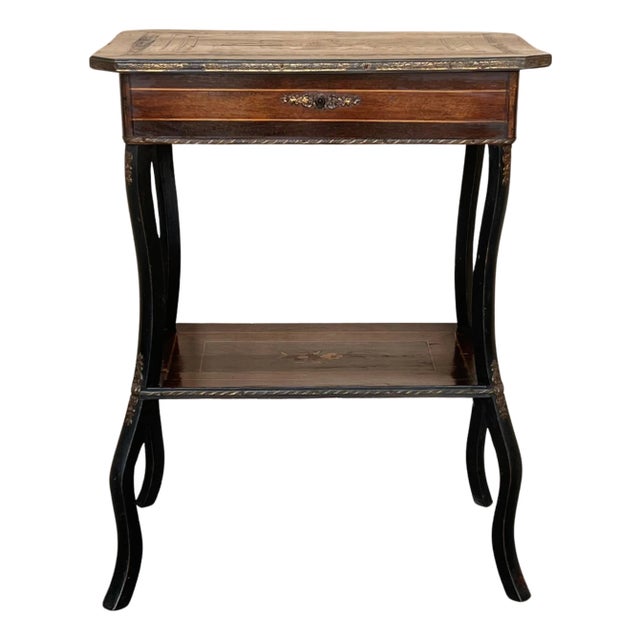 Late 19th Century Sewing Table Napoleon III Wood Marquetry and Brass, France For Sale