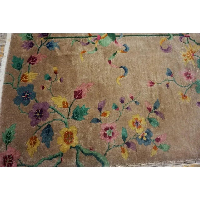 1920s 1920s Tan Sand Vase Floral Antique Chinese Art Deco Carpet 8'9" X 11'4" Knotted Wool Rug For Sale - Image 5 of 15