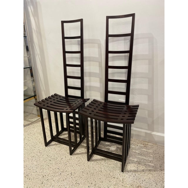 Tall Ladderback Architectural Design Chairs- A Pair For Sale - Image 9 of 18
