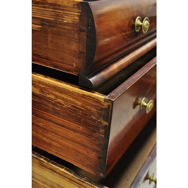 Wood Antique American Empire Crotch Mahogany Step Back Tall Chest Dresser W/ Paw Feet For Sale - Image 7 of 12
