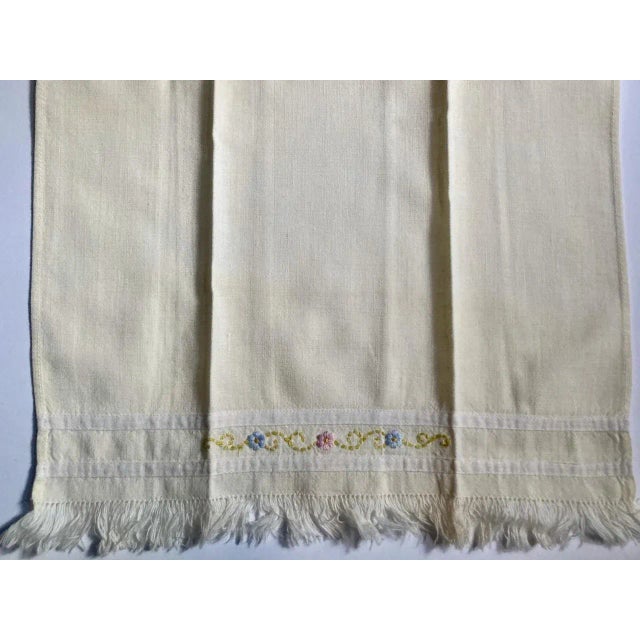 Textile Vintage Cotton Embroidered Creamy Yellow Finger Tip Towel For Sale - Image 7 of 12