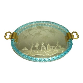 Etched Murano Glass Tray For Sale