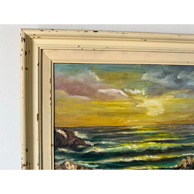 1970's Vintage Sunset Coastal Seascape Oil Painting by Fran S — Framed For Sale In Miami - Image 6 of 11