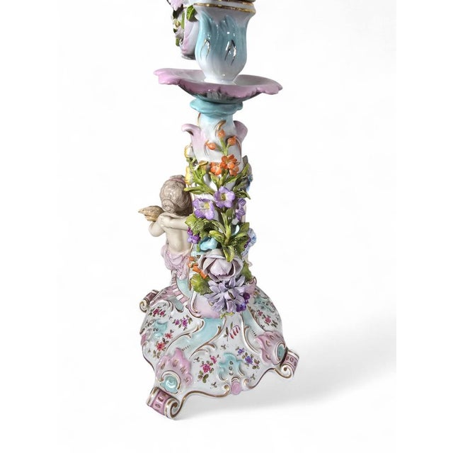 White Antique German Porcelain Clock Garniture Set with Candelabra, 1890, Set of 3 For Sale - Image 8 of 15