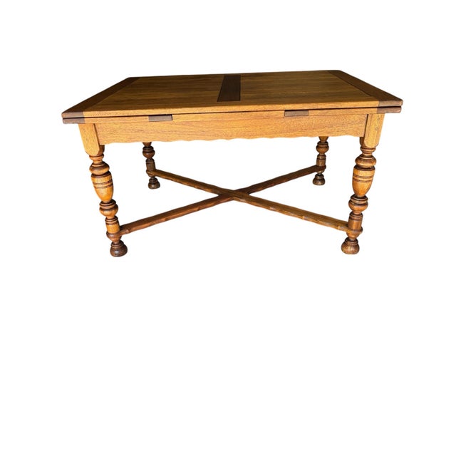 American 1920s Beautiful Unique Solid Mahogany Draw Leaf Table For Sale - Image 3 of 9