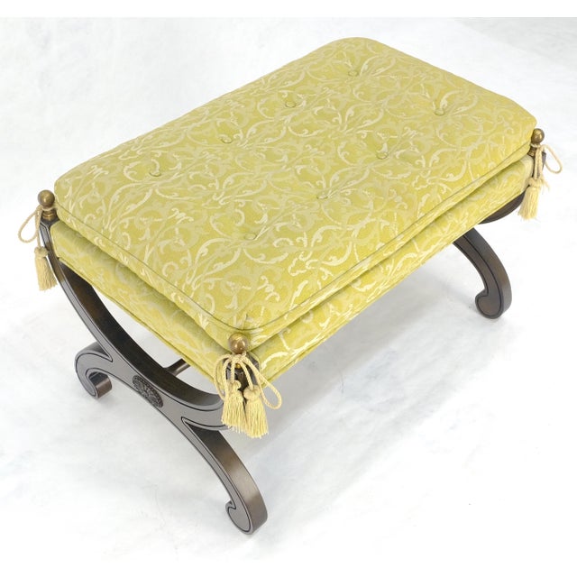 Regency Revival Style X Shape Base Upholstertred Bench From c1970s For Sale - Image 14 of 14