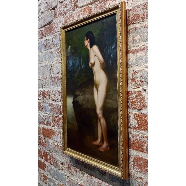 Wood 19th Century John George Brown Nude Female in a Wooded Landscape Oil Painting For Sale - Image 7 of 11
