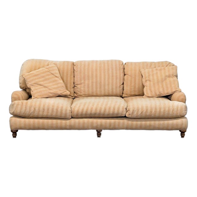 Crate & Barrel Essex 3-Seat Beige Striped Sofa With Cushions For Sale