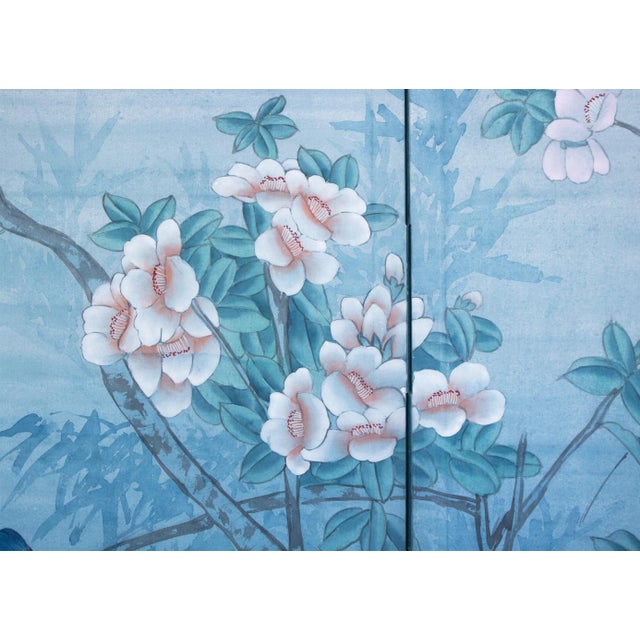 1970s Chinese Painted Silk Screen "Magnolia and Blue Jay" For Sale In Dallas - Image 6 of 18