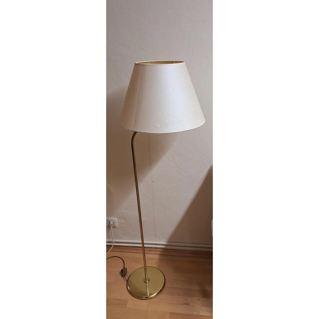 Vintage Floor Lamp with Brass Frame and Cream-Colored Fabric Shade, 1980s For Sale - Image 4 of 7