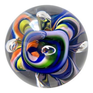 Vintage Hand-Blown Glass Paper Weight-Controlled Bubble For Sale