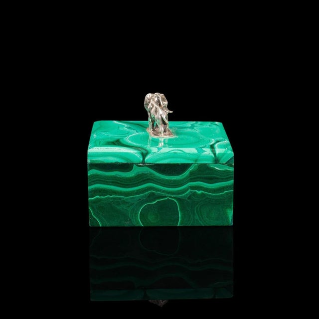 Small Antique English Malachite & Silver Trinket Box For Sale - Image 6 of 13