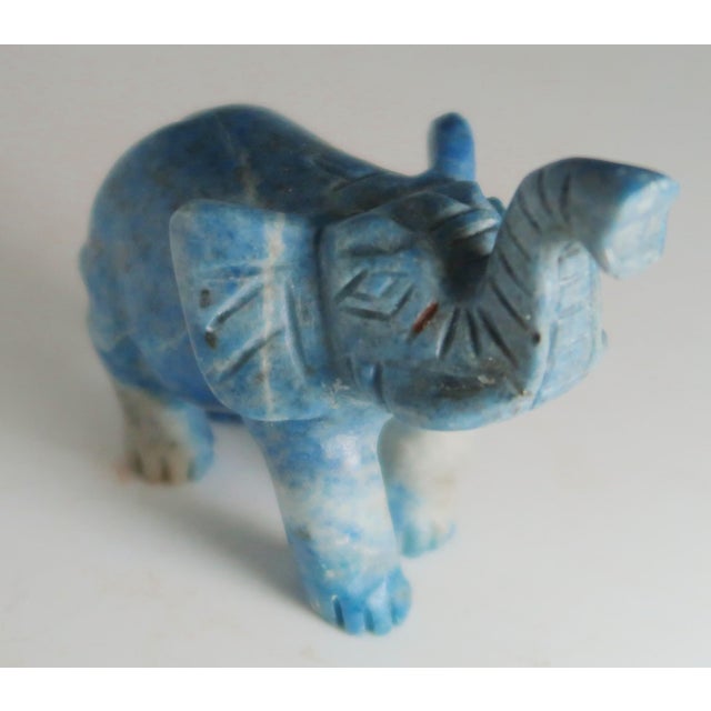 Hand-Carved Miniature Elephant of Naturally Occurring Blue and Brown Sodalite Stone For Sale In Miami - Image 6 of 12