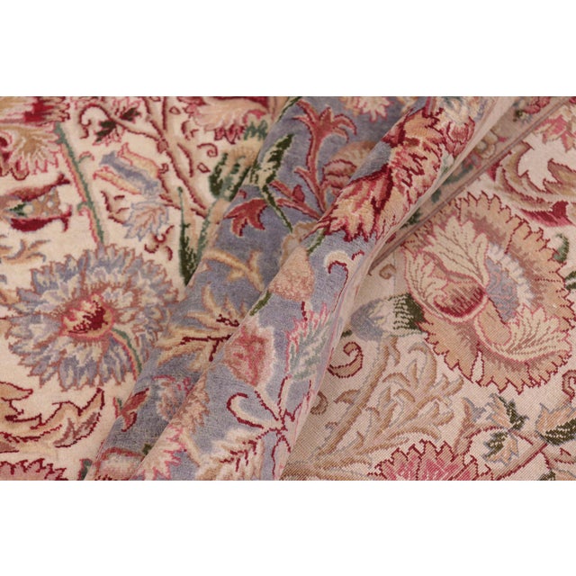 Textile Shabby Chic 1990's Floral Pak-Persian Ivory/Blue Wool Rug - 9'0'' X 11'11'' For Sale - Image 7 of 9