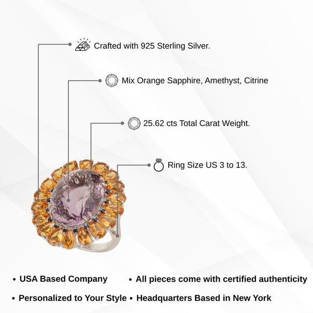 Handcrafted Multi-Gemstone Sunflower Ring in Solid Sterling Silver, Size 7.5 For Sale - Image 13 of 16