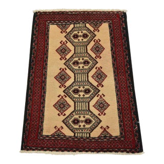 Baloch Rug 2′ X 2’10” Ivory Wool Vintage Tribal Hand-Knotted Oriental Carpet For Sale